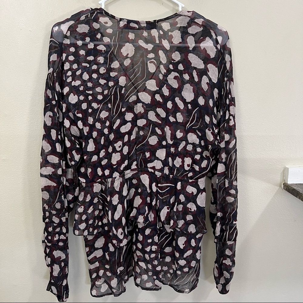 IRO animal print ruffle trim Realize Blouse top v-neck sheer blouse - Picture 5 of 13